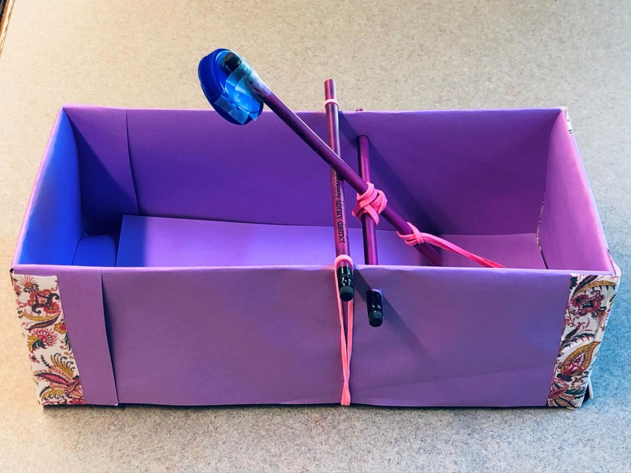 Completed shoe box catapult