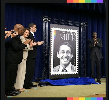 May 22, 2014: The official first-day-of-issue ceremony of the Harvey Milk Forever Stamp, taking place at the White House. The stamp image is based on a circa 1977 black and white photograph of Milk in front of his Castro Street Camera store in San Francisco taken by Daniel Nicoletta. The special dedication ceremony for the public was held May 28. 