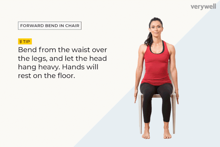 Forward Bend In Chair An image of the "forward bend in chair" chair yoga pose.