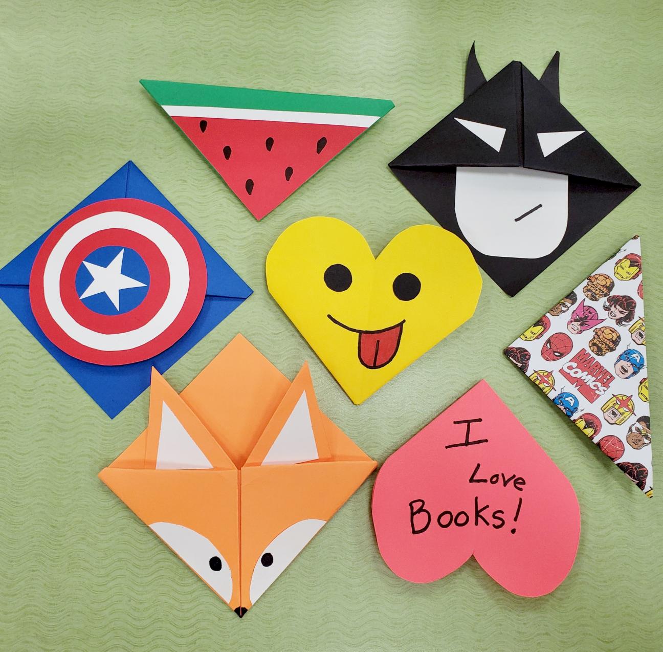corner bookmarks batman, emoji, marvel, heart, watermelon, fox, captain america