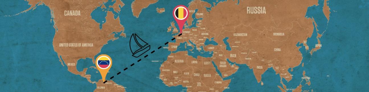 Belgium to Venezuela Image of a boat sailing from Belgium to Venezuela