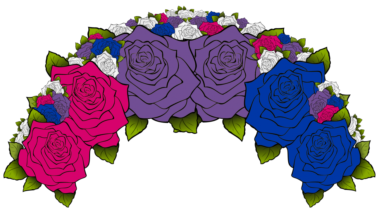 Bisexual Pride Flag A flower crown composed of flowers from the bisexual pride flag, including pink, purple, and blue.