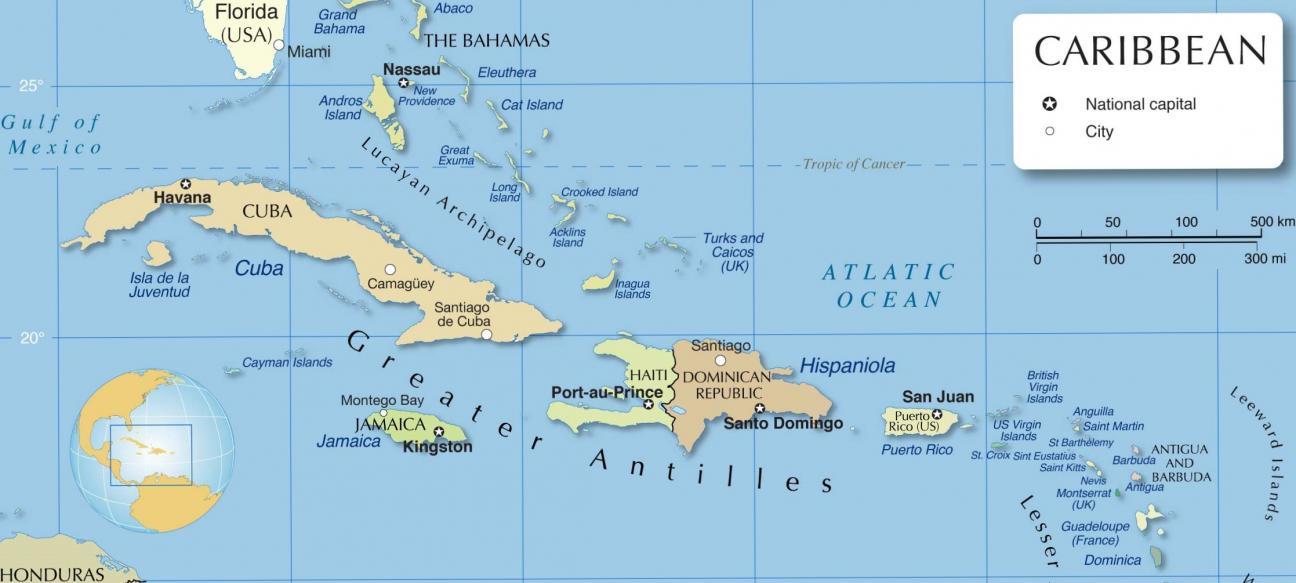 Map of the Greater Antilles Islands