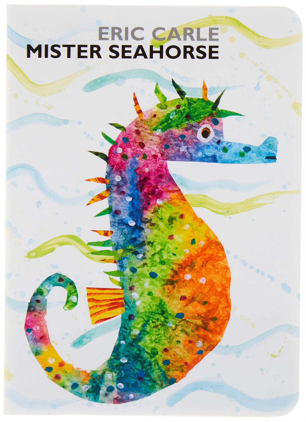 bright collage of a male seahorse