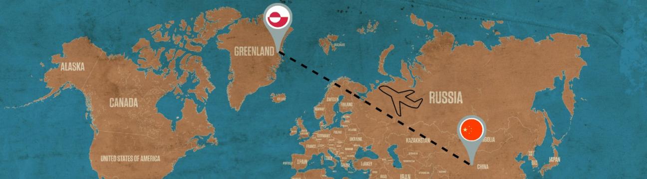 China to Greenland Image of a plane flying from China to Greenland