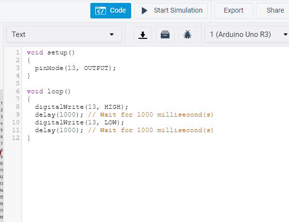 Screenshot showing the text code box in the Circuits module in Tinkercad. Screenshot showing the text code box in the Circuits module in Tinkercad.