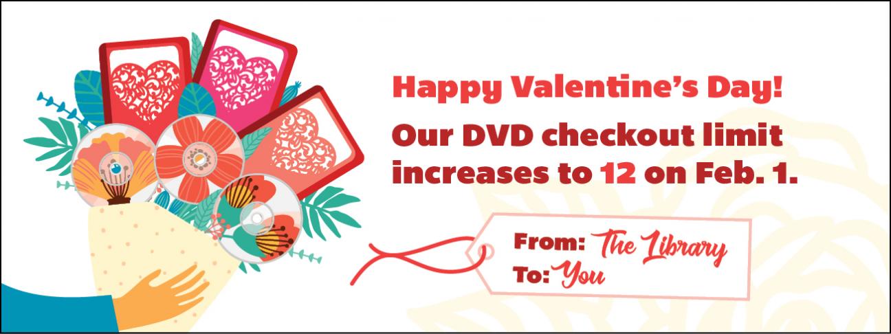Illustration of a hand holding out a bouquet of 12 DVDs.