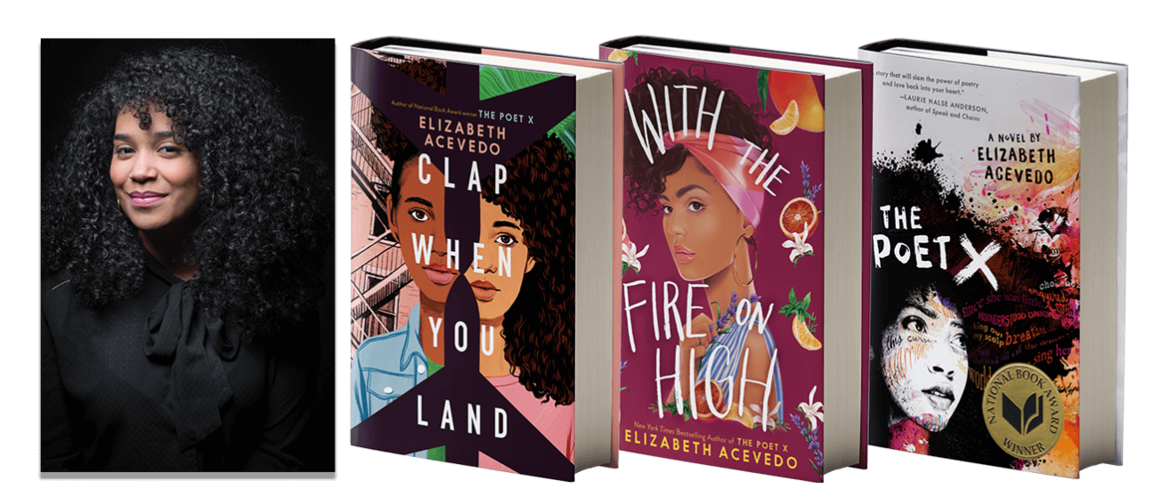 Image of Elizabeth Acevedo and the Covers of her Novels Image of Elizabeth Acevedo and the Covers of her Novels