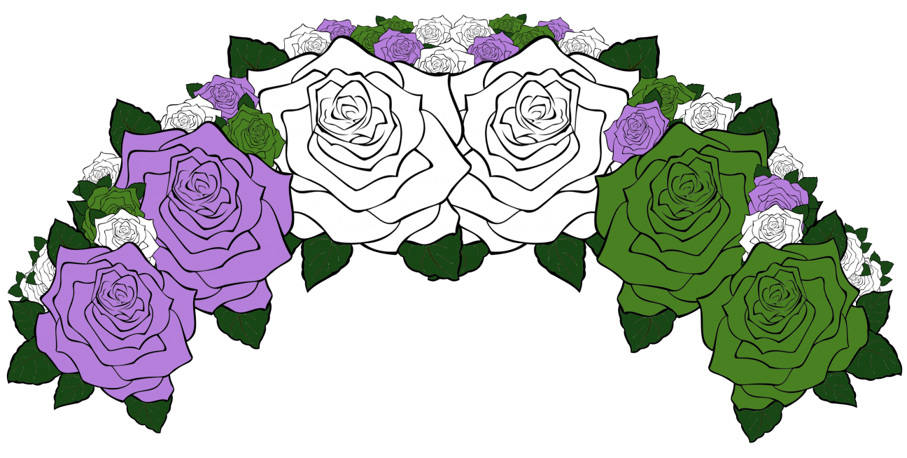 Genderqueer Pride Flag A flower crown composed of flowers from the genderqueer pride flag, including green, purple, and white.