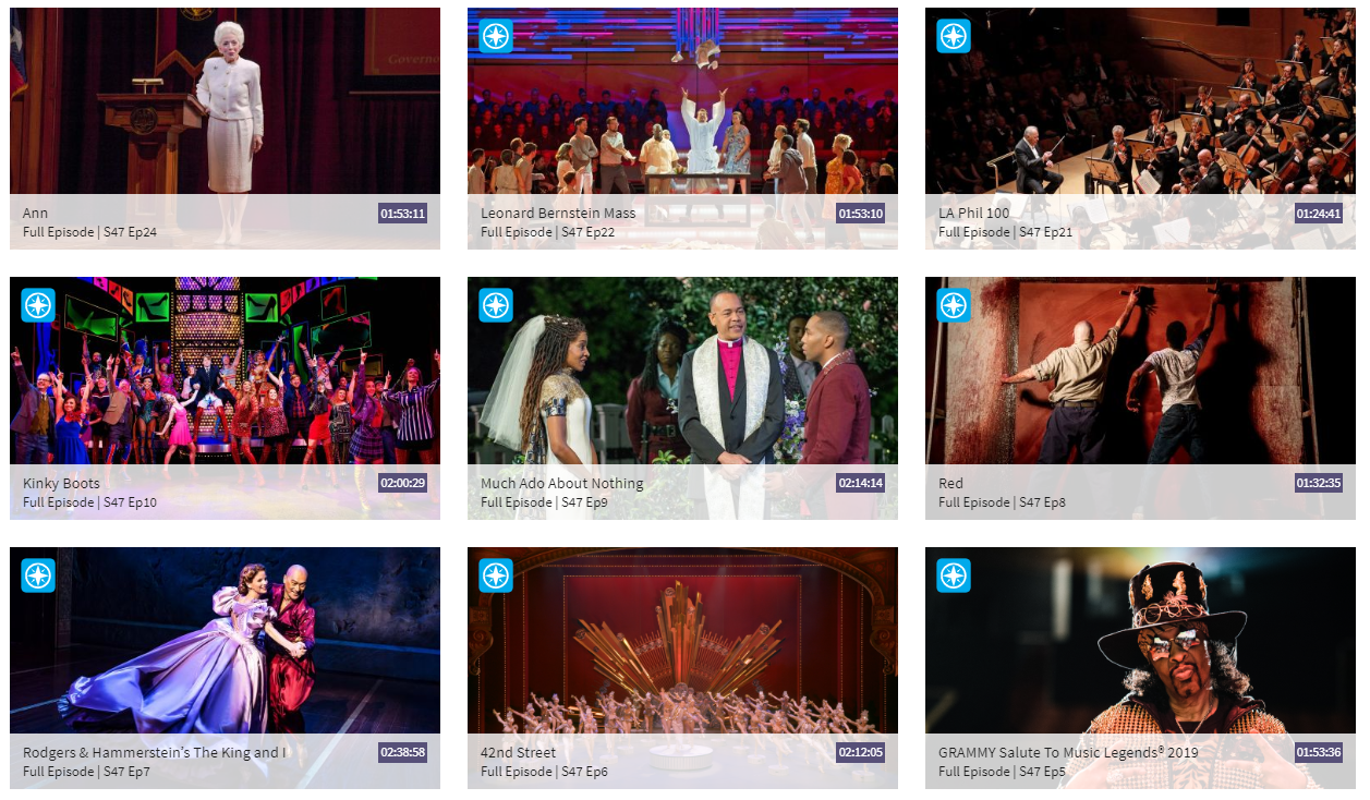 A screenshot of the landing page of PBS' Great Performances.