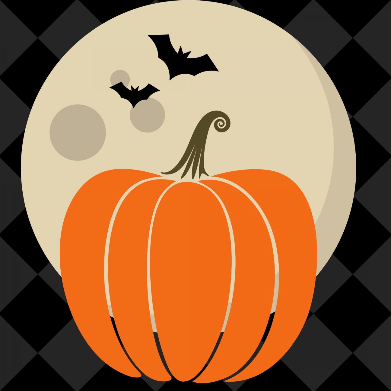 pumpkin, moon, bats