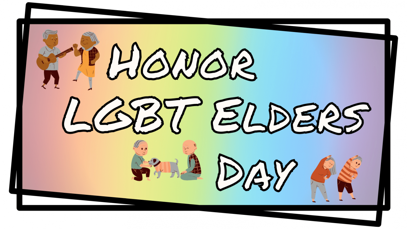 A colorful header image featuring different cartoon couples with the text "Honor LGBT Elders Day"