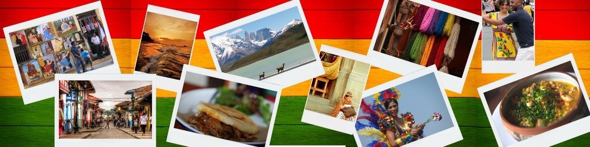 Hispanic Heritage Header for South America featuring people, places and food