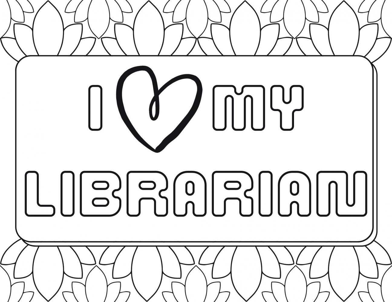 coloring sheet I heart my librarian