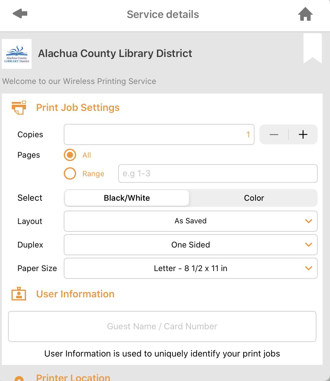 Print job settings