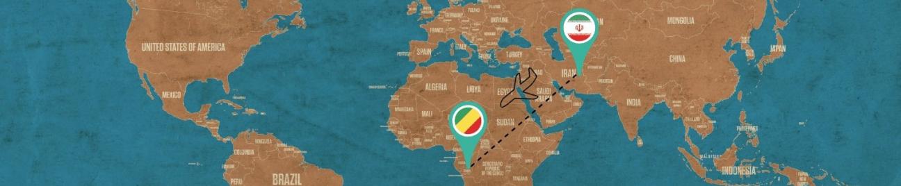 Image of a plane ride across the globe from Iran to the Republic of the Congo