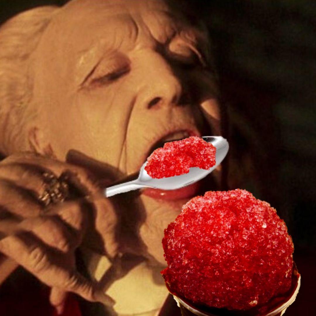 Dracula and red snow cone