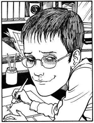 Self-portrait of Junji Ito done in a manga-like art style