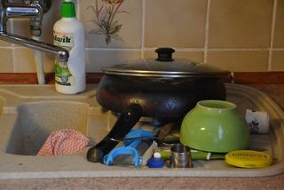 Picture of a kitchen sink full of dirty dishes