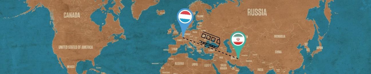Luxembourg to Iran Image of a plane ride across the globe from Luxembourg to Iran