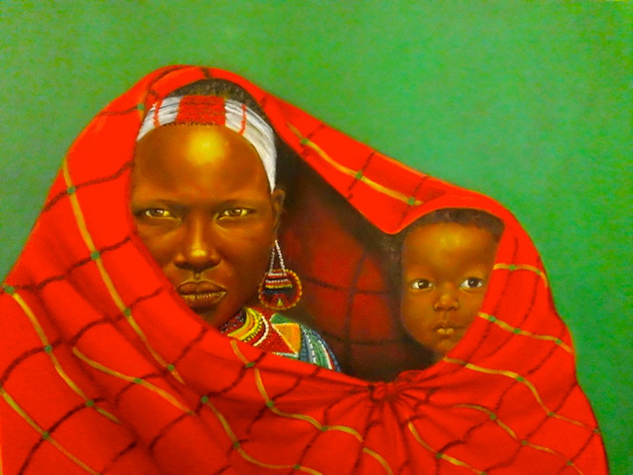 Masaai Mother and Child painted by Laurie Scott-Reyes