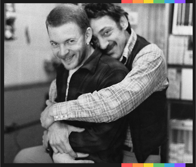 Harvey Milk and his partner, Scott Smith. Marc Cohen took this snapshot while staying with Smith and Milk in their apartment above Castro Camera during a visit to San Francisco.