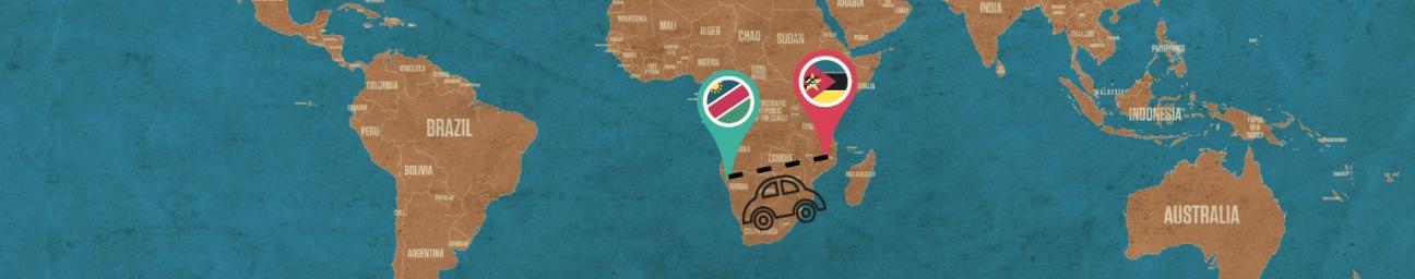 Image of a car driving from Mozambique to Namibia