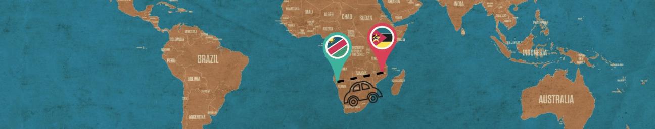 Mozambique to Namibia Image of a car driving from Mozambique to Namibia