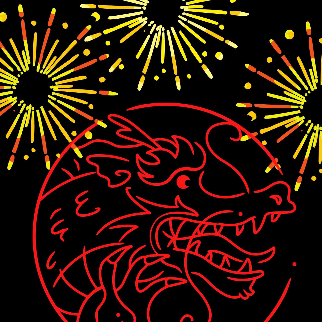 fireworks, dragon