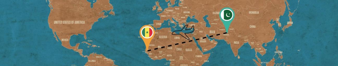Pakistan to Senegal Image of a plane flying from Pakistan to Senegal
