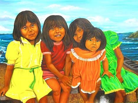 Sisters In Chiman, Panama painted by Laurie Scott-Reyes