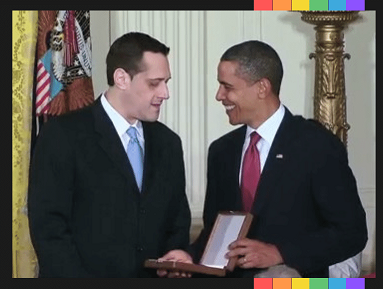 August, 2009: President Barack Obama posthumously awarded Milk the Presidential Medal of Freedom for his contribution to the gay rights movement stating "he fought discrimination with visionary courage and conviction". Stuart Milk accepted the award on behalf of his uncle. 