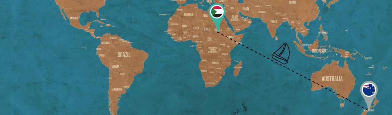 Image of a plane ride across the globe from Sudan to New Zealand