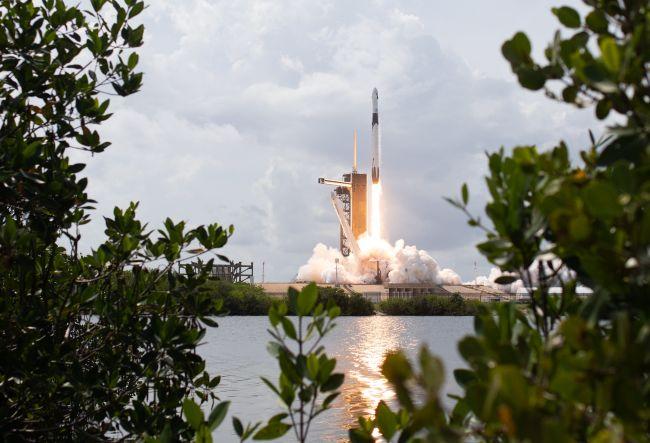 SpaceX Crew Dragon rocket on the launch pad