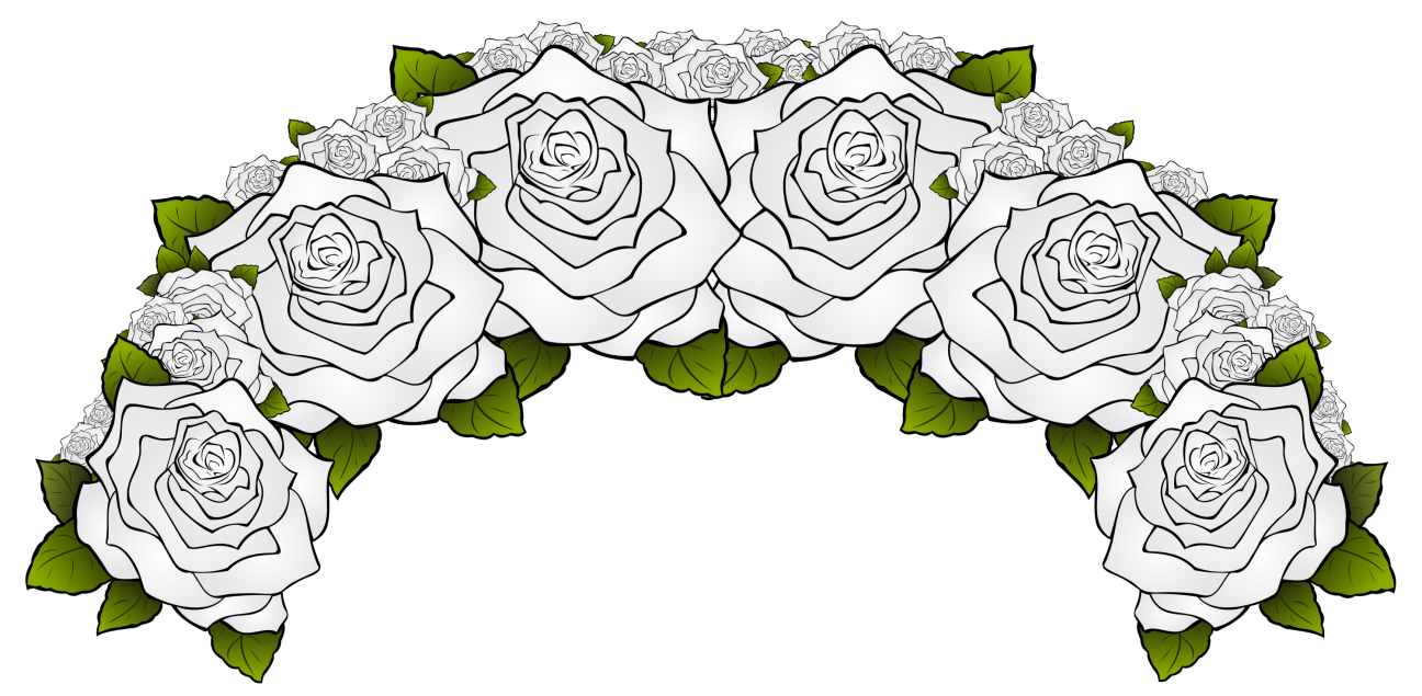 A curved flower crown composed of white flowers with green leaves