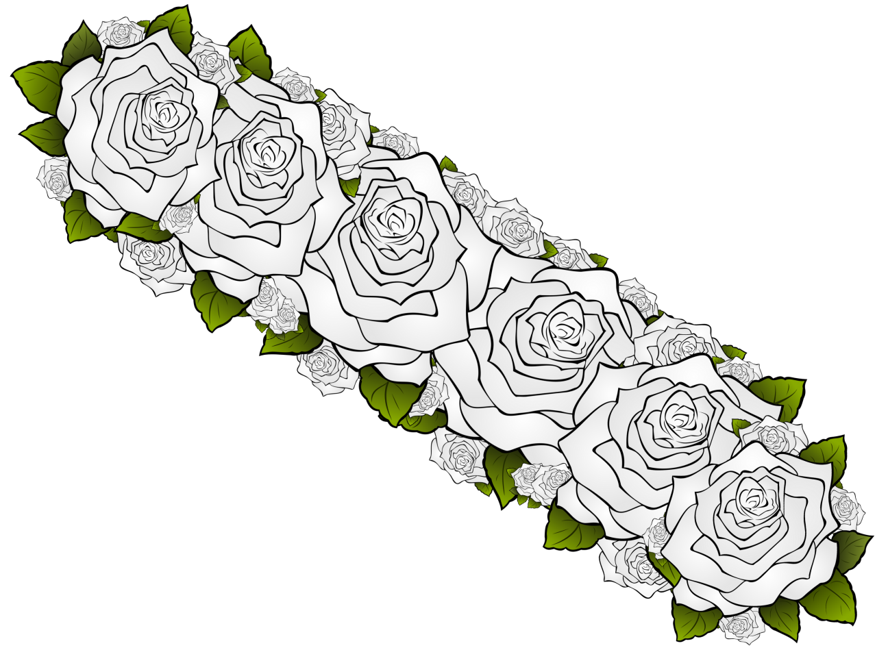 A straight flower crown composed of white flowers with green leaves