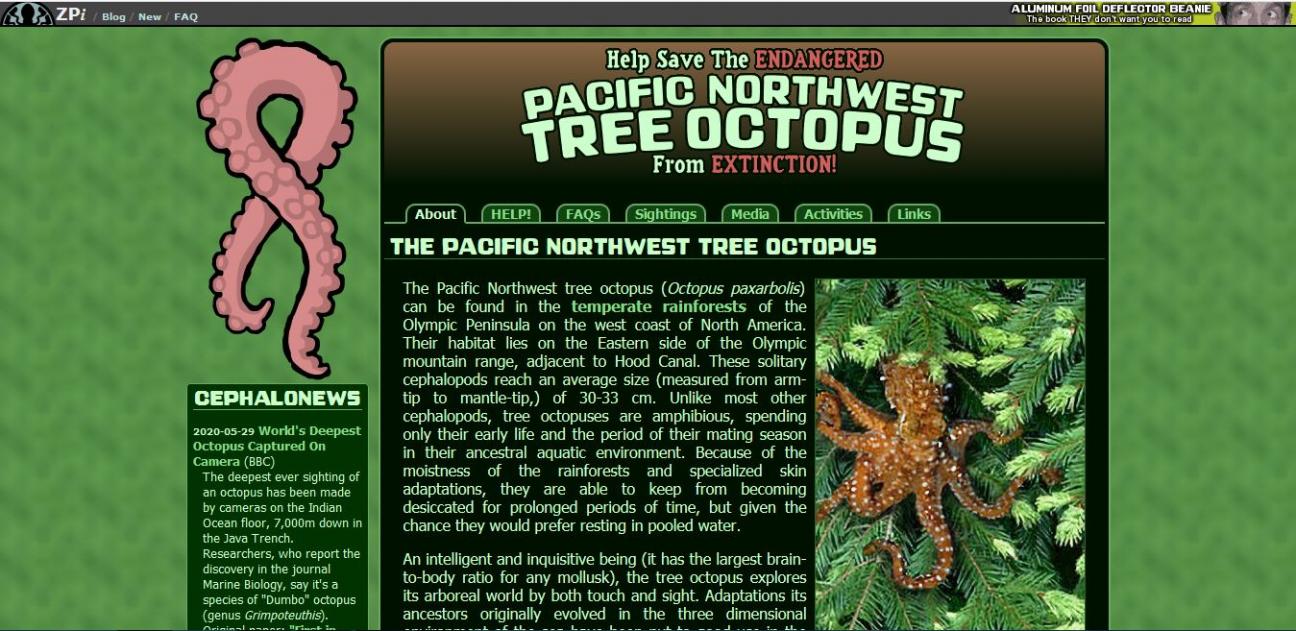 Home page of Save The Pacific Northwest Tree Octopus