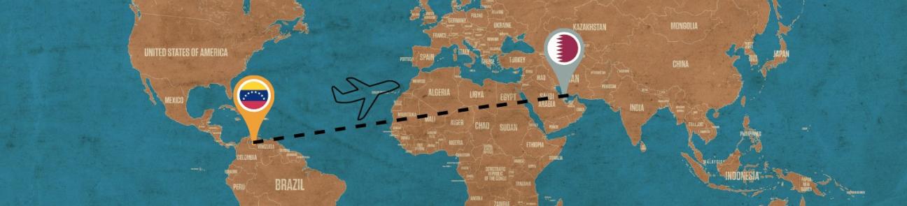 Venezuela to Qatar Image of a plane flying from Venezuela to Qatar