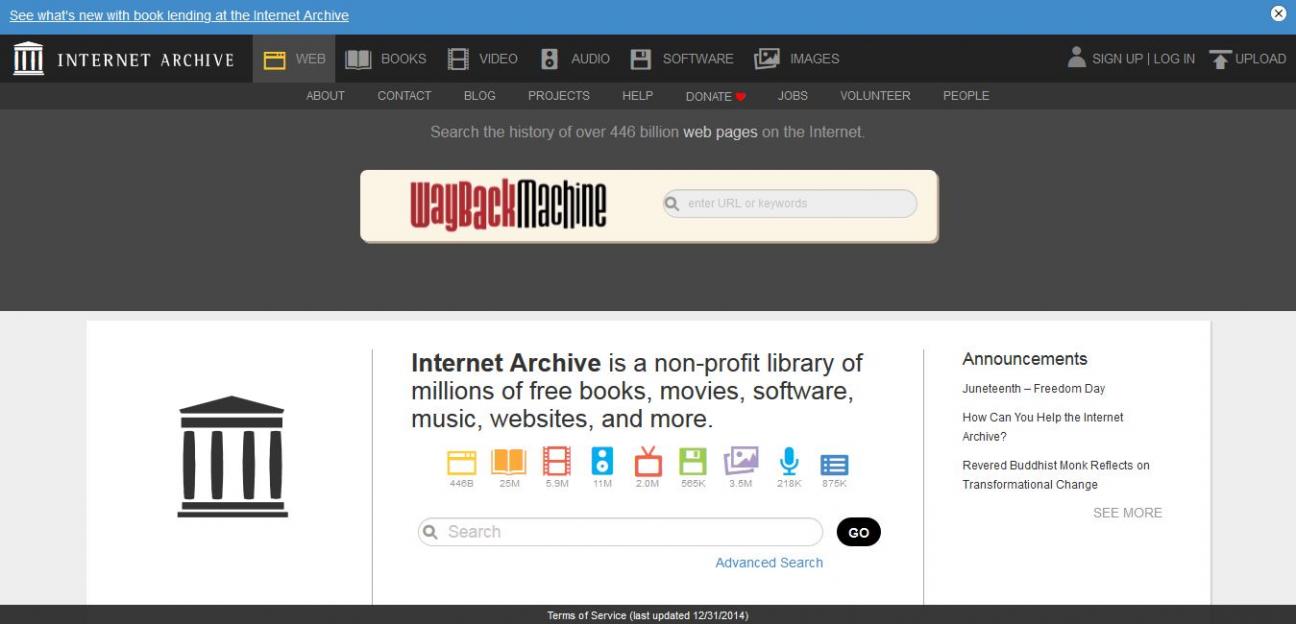 Home page of Wayback Machine