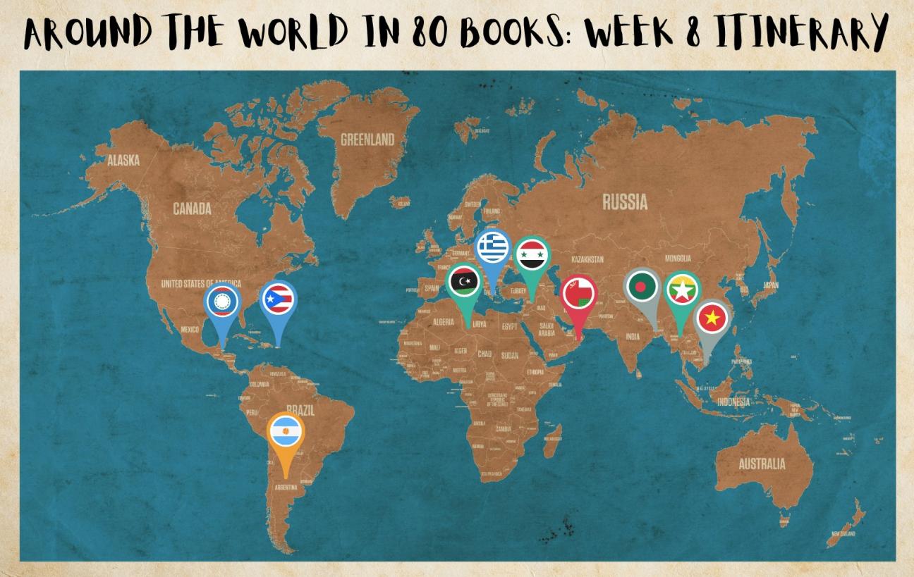 Week 8 Itinerary A world map with 10 countries flagged