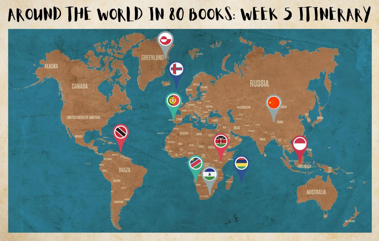 Week Five Itinerary world map with ten countries highlighted with pins