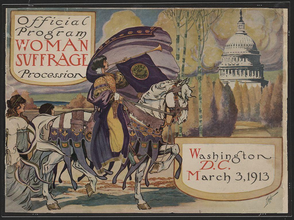 image of the Official Program Woman Suffrage Procession in Washington, D.C. on 3.3.1913 with women, horse and US Capital building