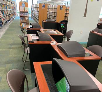 Row of computers inside the Hawthorne Branch