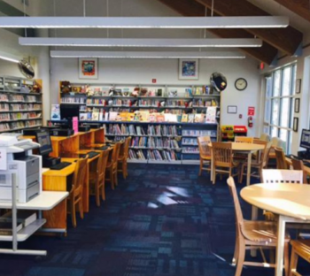 Archer Branch interior image of computers, tables and book shelves