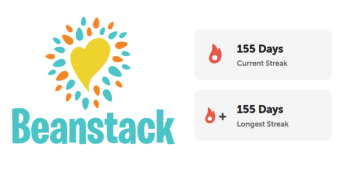 The Beanstack logo with a 155 day streak next to it. 