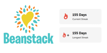 The Beanstack logo with a 155 day streak next to it.