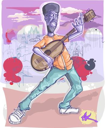 Purple Kloud Art illustration of playing his guitar