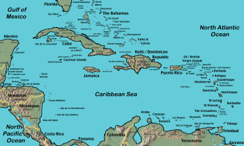 Map of Caribbean showing all 30 states and territories listed in blog