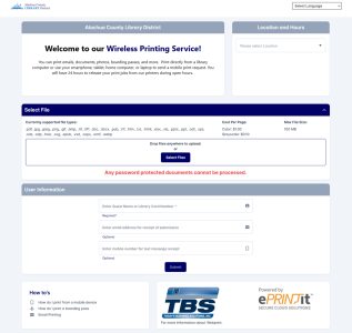 Screenshot of Printing Service upload page