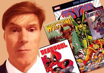 Marvel comic artist Jerry DeCaire, the keynote speaker for Fandomonium 2025, with covers of comic books he illustrated
